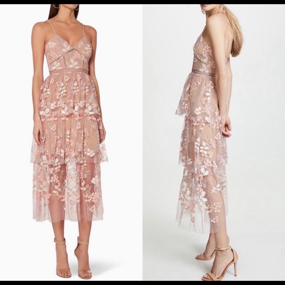 Self Portrait Floral Mesh Midi dress